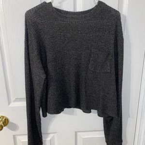 Long sleeve grey waffle knit crop top